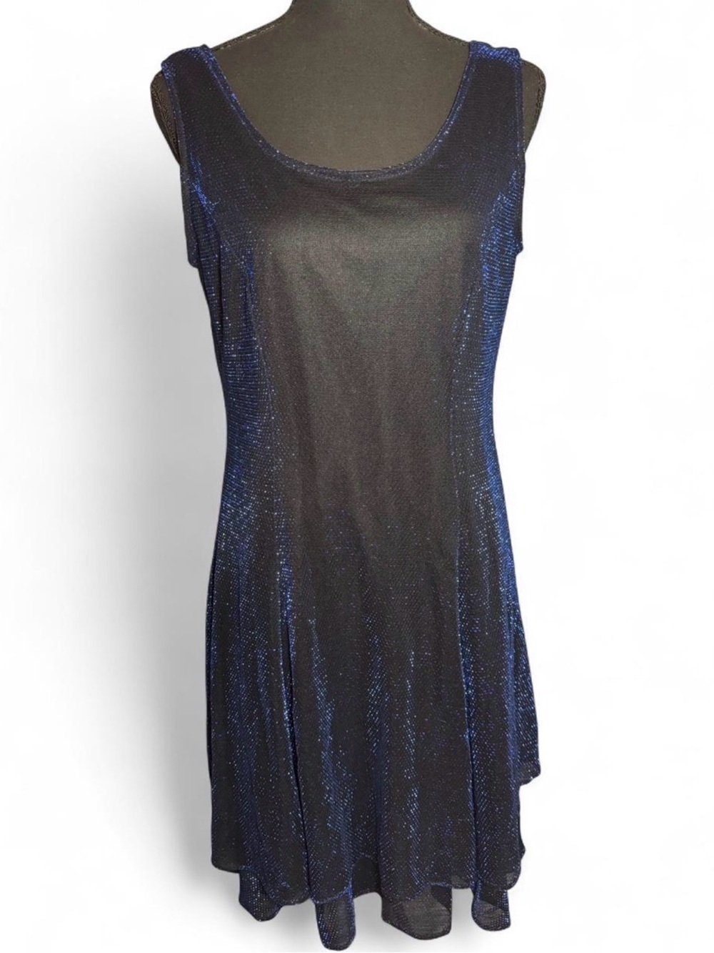 Sleeveless Shimmery Black & Blue Fit-and-Flare Dress